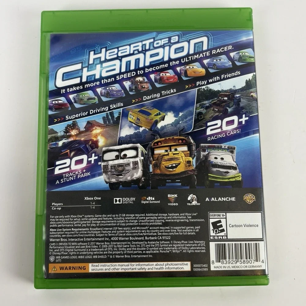 Xbox One Disney Pixar Cars 3 Driven to Win Video Game CIB
